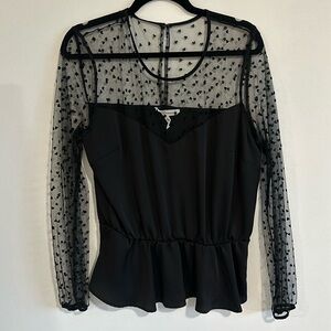 BCBG black sheer blouse with hearts